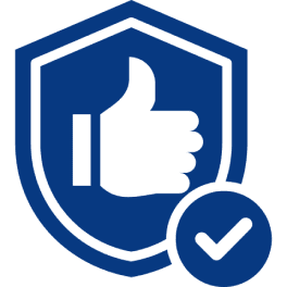 Shield with thumbs up and checkmark icon.