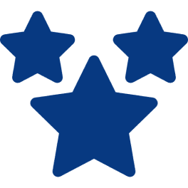 Three blue stars on a black background.