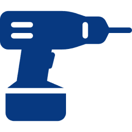 Blue cordless drill icon on black background.
