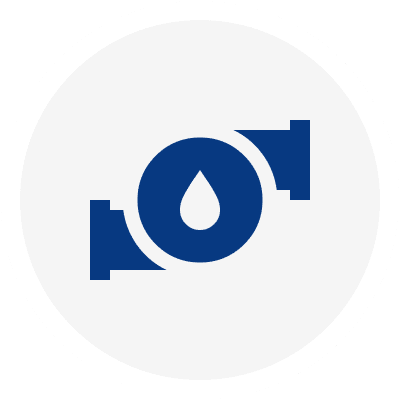 Blue drop icon between two arrows.